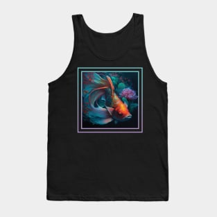 Silky Koi Fish Vibrant Tropical Flower Digital Oil Painting Portrait Tank Top